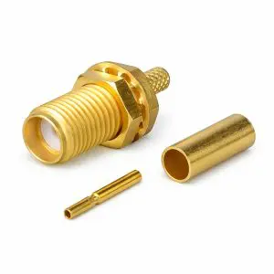 SMA Connector - RG174/188A/316/LMR100 - Female Bulkhead - Crimp - Gold