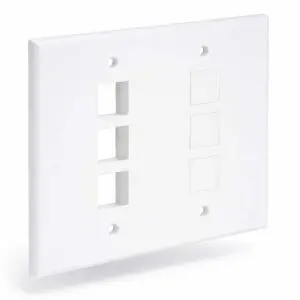 6 Port Duel Gang Keystone Wall Plate - Flush - WHITE