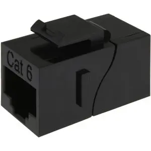 SLIM Cat6 Keystone - F-Thru - RJ45/RJ45 - Straight - 8P/8C - BLACK