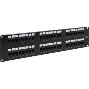 CAT5e 48 Port Patch Panel - 2U w/LED Port Status - CRS Steel - Satin Black
