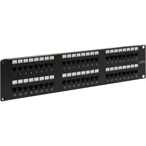 CAT6 48 Port Patch Panel - 2U w/LED Port Status - CRS Steel - Satin Black