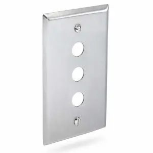 1/2" Round Hole Stainless Steel Wall Plate - Single Gang - 3-Port