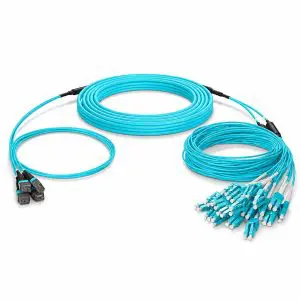 OM3 MTP — Hybrid Fiber Trunk Cable — 6 LC UPC Duplex Uniboot — Type B — 30 M