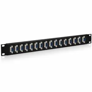 DB9 - 16 Port - Feedthru Panel - Male to Male - 1U - Loaded