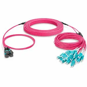 OM4 MTP 48 Fibers — Hybrid Fiber Trunk Cable — 6 LC UPC Duplex Uniboot — Type B