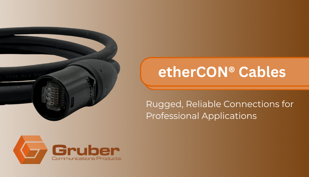 EtherCON® rugged Ethernet cable by Gruber Communications Products for professional audio, video, and stage applications.
